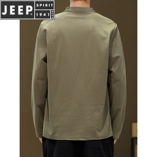JEEP SPIRIT Henry collar long-sleeved t-shirt for men 2025 new solid color retro simple bottoming shirt autumn loose v-neck sweatshirt black 99539 long sleeve 4XL