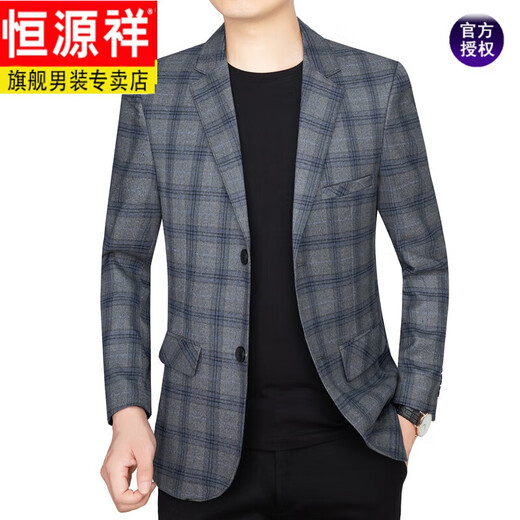 Hengyuanxiang Spring and Autumn New Middle-aged Men's Suit Business Casual Plaid Single Suit Body Jacket Jacket Daddy's Suit Gray Plaid 104 170/M90115Jin[Jin equals 0.5 kg]