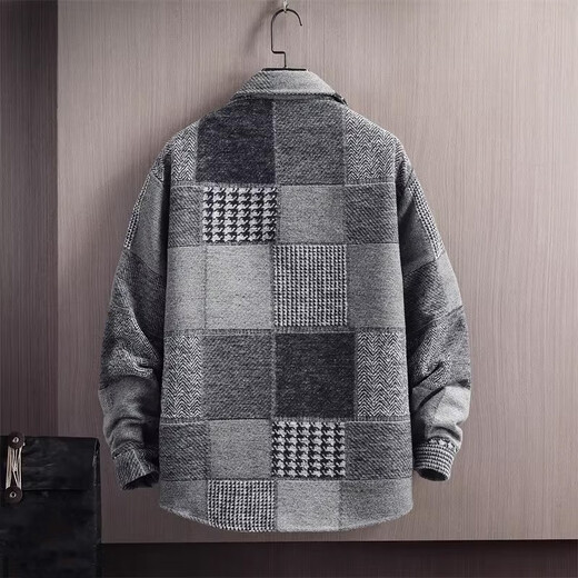 Kuraishi Kazuki trendy brand 2026 autumn and winter lapel woolen jacket men's thickened high-end light luxury casual plaid jacket brown 2XL