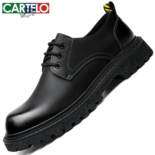 卡帝乐鳄鱼（CARTELO）卡帝乐鳄鱼英伦大头皮鞋男商务休闲男士皮鞋厚底增高鞋9789黑色42