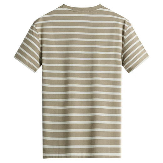 Dancing with the wolf [100% pure cotton] Summer classic striped top breathable men's short-sleeved T-shirt 701 khaki 185