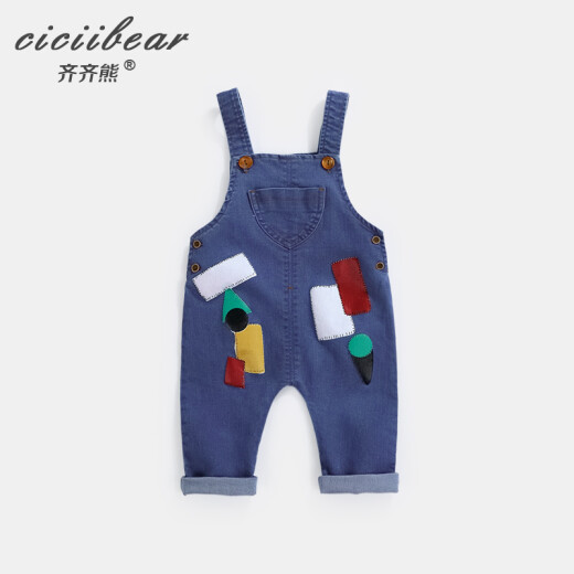 Qiqi Bear Baby Overalls 2020 Autumn New Color Offset Denim Overalls Pants for Boys and Girls Infants and Toddlers Going Out Trousers Denim Blue 100cm Recommended Height 92-98cm