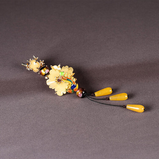 Ancient sayings and modern style yellow flower brooch pendant, Hanfu clothes placket corsage, Chinese tassel brooch cloisonné accessories