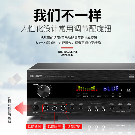 SAST DT-9200 power amplifier for home use high-power fixed-impedance KTV subwoofer karaoke conference performance professional fever-grade HIFI power amplifier 2000W flagship version + microphone