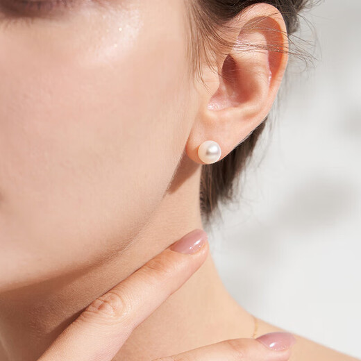 Tahitian 18K gold freshwater pearl earrings, 8-9mm bright white pearl earrings, versatile for commuting, gift to wife