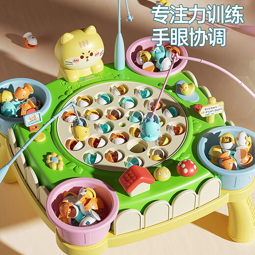 Huang En Children's Day Electric Fishing Educational Toys for Baby Boys and Girls 2 Kittens Play 4 Early Education 1-3 Years Old Three and a Half Years Old Set Luxury Battery Version - Kitten Fishing Machine 35 Fish + 4 Rods