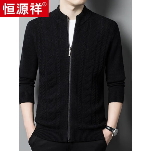 Hengyuanxiang light luxury pure 100% plush sweater men's autumn and winter new cardigan jacket thick warm wool knit sweater black-pure brand new 100% selected fine wool M 170 (125-140Jin [Jin equals 0.5 kg]) high-end brand men's clothing