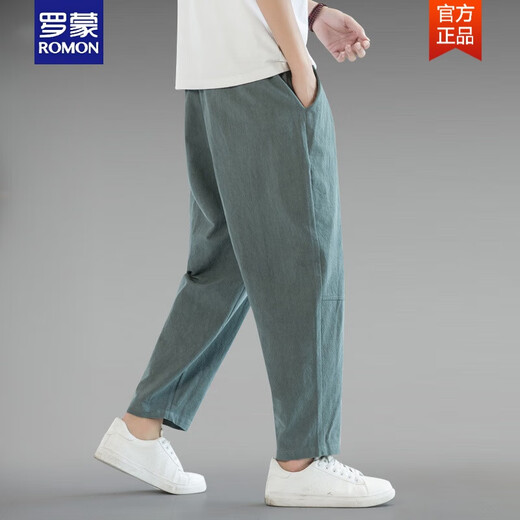 罗蒙（ROMON）夏季薄款中国风大码棉麻九分裤男宽松亚麻休闲裤哈伦裤9分裤男裤 浅灰色 L