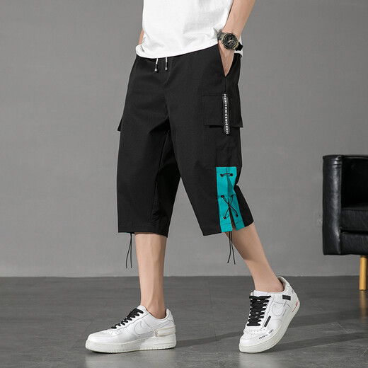 Boledi Sommer dünne sieben Punkte mittelgroße Hosen 12 Jungen 14-jährige Junior High School-Schüler 16 Kinder trendy hübsche Arbeitshosen 9230 Black 180 3xl (140-160jin [Jin entspricht etwa 0,5 kg])