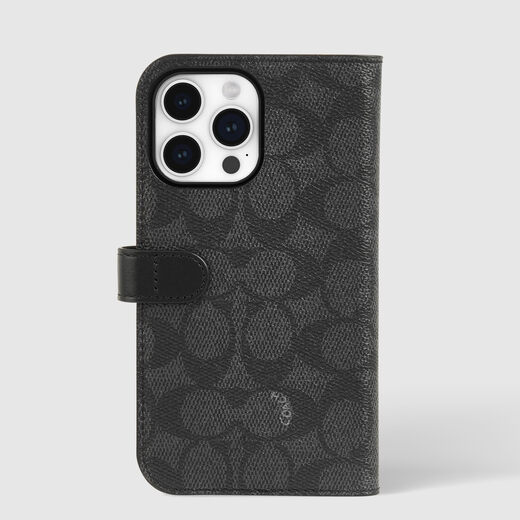 Coach 蔻驰钱包对开式 iPhone 15 Pro Max 手机壳 兼容 MagSafe - 标志性炭黑色