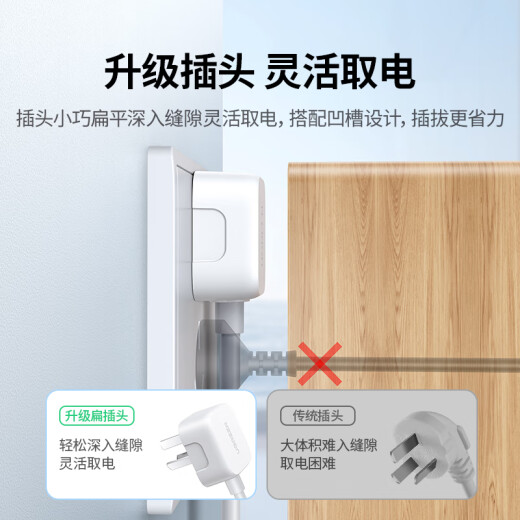 绿联插排/插线板/排插/桌面插座拓展/多功能插座 新国标大间距孔距接线板拖线板宿舍家用办公扁头插排 热推【8位总控】组合，全长2米