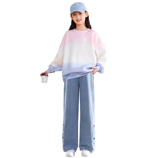 优优1点（Yoyo one）女童春装套装新款大童春季时髦洋气卫衣儿童春秋炸街女孩休闲 13062蓝色+4736白色 160cm