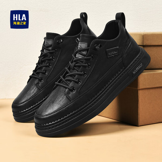 
HaiLan Home (HLA) Men's Shoes Summer 2025 New Classic Board Shoes Breathable Business Casual Leather Shoes Fashionable and Evergrande Shoes Men's Black 42