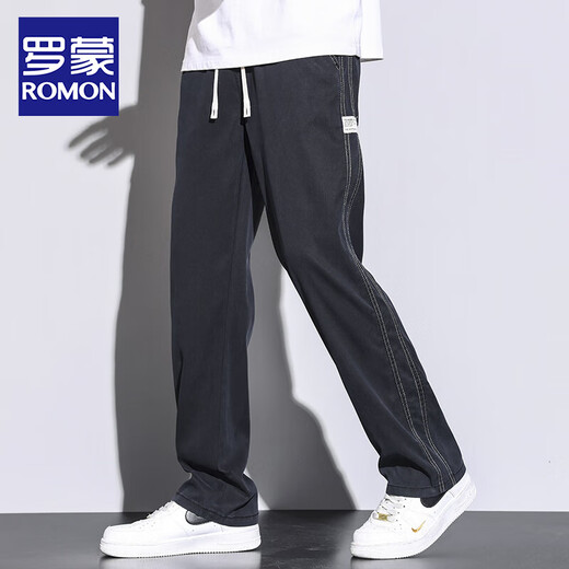 罗蒙（ROMON）夏季天丝休闲裤男直筒宽松拖地裤男潮牌阔腿裤薄款百搭长裤子男 1048灰色 XL 180(身高175\体重140-160)