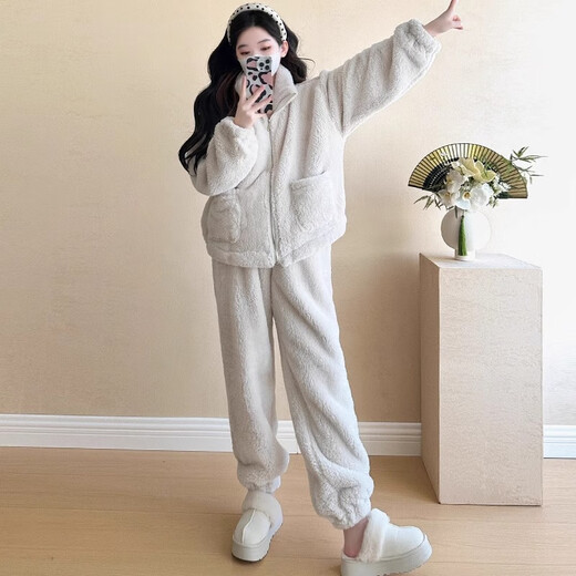 Prefang maternity wear winter wear 2025 new velvet thickened coral velvet warm maternity pajamas set home wear autumn and winter style polka dot suit plus velvet thickened L