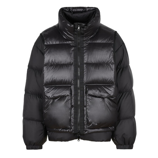 Sketch men's autumn and winter new casual loose down jacket short splicing contrasting color warm trendy and comfortable jacket 001 black XL