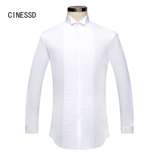 
CINESSD groom shirt men's long-sleeved swallow neck wedding French banquet wedding best groomsman performance host men's dress shirt white [dress collar] [Chinese cufflinks] 39