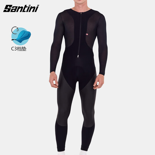 SANTINI One-piece Cycling Suit Warm DRY Men's Winter Rainproof C3 Pad Suitable for -8~5 Degrees Black L