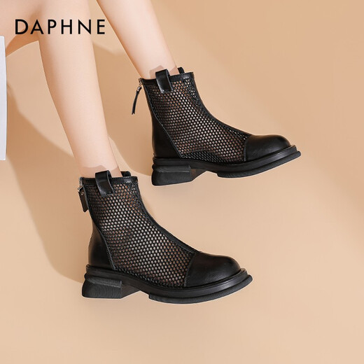 Daphne official Martin boots women's shoes summer thin short-tube British style cool boots women's breathable mesh boots women's hollow mesh sandals black-mesh style 35
