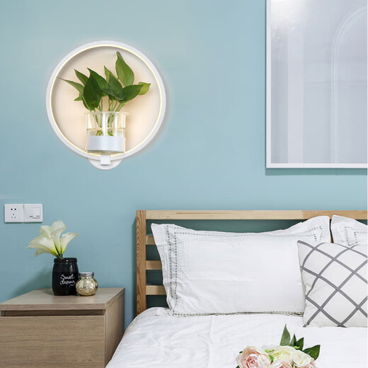 Miaopule modern minimalist Nordic creative living room dining room stair aisle lamp study bedroom bedside lamp hydroponic plant wall lamp square white model with hand switch warm light LED