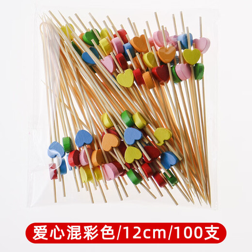 Chuge high-quality disposable fruit forks, high-quality disposable fruit picks, Bobo chicken bamboo sticks, children's fruit plate bamboo sticks 15cm, red double beads series, two partitions, 12cm, 100 pieces/pack