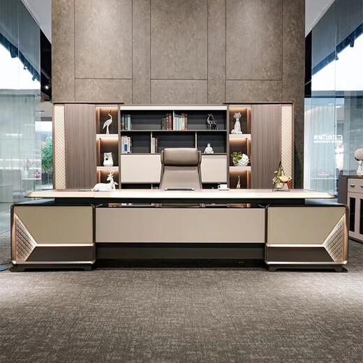 Boss desk CEO desk simple modern office furniture high-end light luxury executive desk table and chair combination LED light 2.4 meters boss desk short cabinet