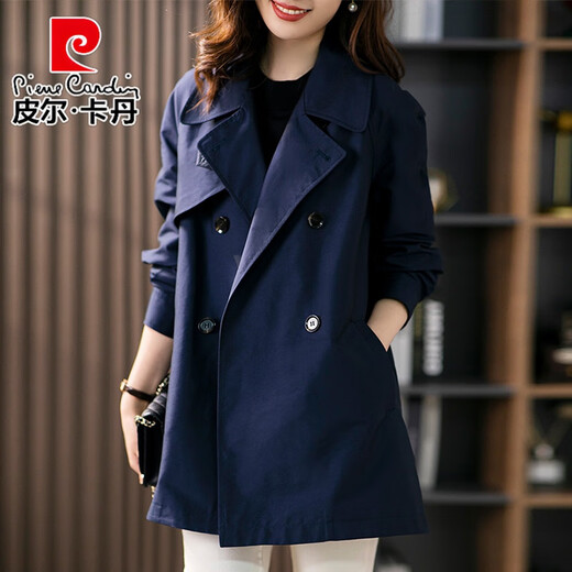 Pierre Cardin's new popular mid-length windbreaker jacket this year for women, spring and autumn large size mom autumn 2025 age-reducing top, navy blue L recommended 100-110 Jin Jin equals 0.5 kg
