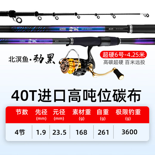 Beiming Yu Jinhei No. 6 large guide ring sliding and floating casting ultra-light rocky rod ultra-hard long-range rocky fishing rod lightweight large object rod 4.25m Jinhei rocky rod + pro 3000 round