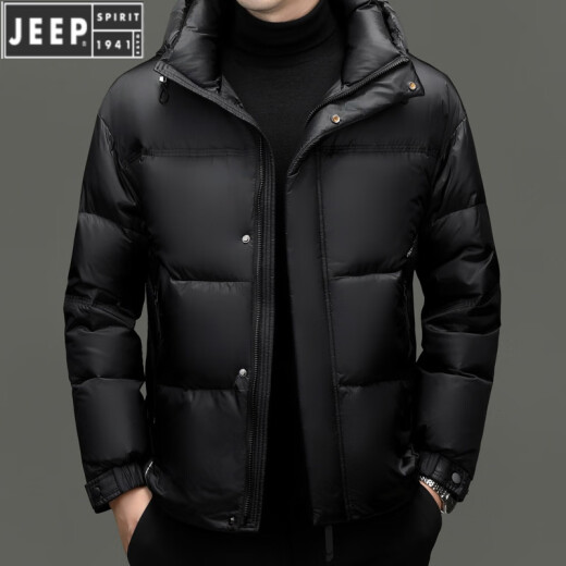 Jeep (Jeep) neuer Herren Winter kurzer Down Jacke warme Jacke Dad verdickte Kapuzegeschäft Casos Black Gold Jacket Schwarz Lila 9855 170