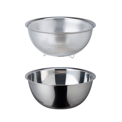 Shuangshan 304 stainless steel basin kitchen sink drain basket household multi-functional cooking basin egg beater and basin (drain basin + cooking basin) - inner diameter 27cm4L