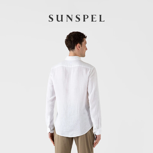 SUNSPEL男士超细亚麻长袖衬衫轻盈透气休闲通勤春夏 白色 XL