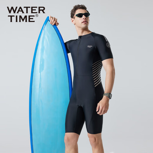 WATERTIME/Shuichuan men's swimsuit and swimming trunks one-piece short-sleeved five-point wetsuit men's swimsuit black silver XXL silver XXL