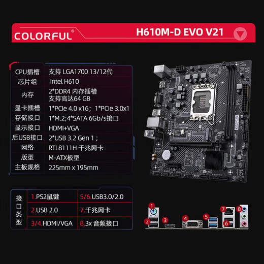 
Colorful/Xingchi H610M motherboard with 12100F 12400F motherboard CPU set brand new office e-sports motherboard set Colorful H610M-D EVO +i3 12100 (with core display) new loose film