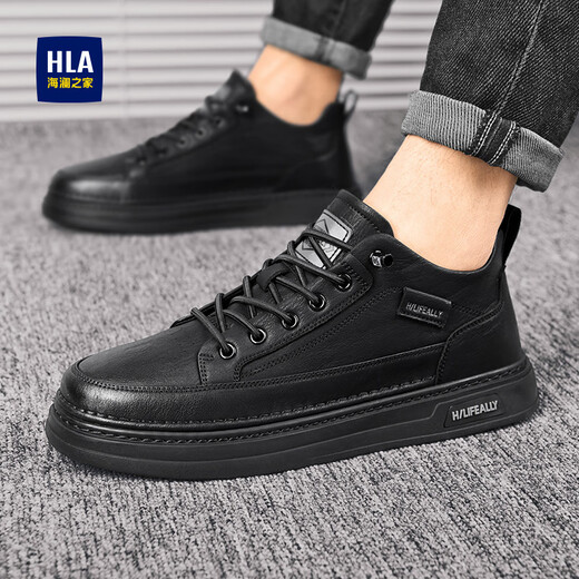 
HaiLan Home (HLA) Men's Shoes Summer 2025 New Classic Board Shoes Breathable Business Casual Leather Shoes Fashionable and Evergrande Shoes Men's Black 42