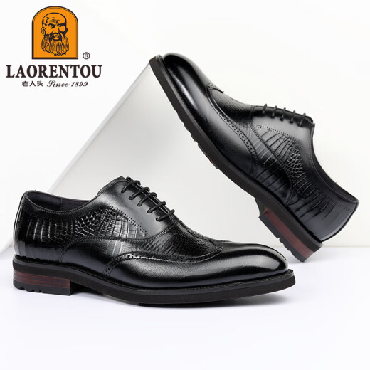 Zapatos de cuero de cabeza más antiguos zapatos formales de lujo de lujo zapatos para hombres zapatos de boda de la boda ladrillo de la vaca británica summer marrón lrt12591 negro 42