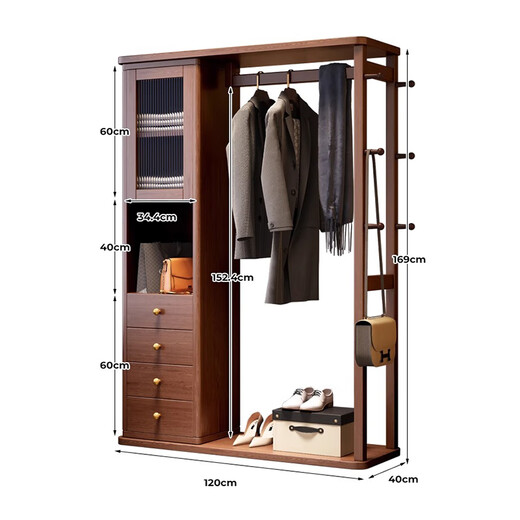Shaochengke Massivholzbügel Kleiderspiegel integriertes Haus Schlafzimmer Wohnzimmer Kapuze Rack Rack Multifunktion Aufbewahrung Kleidung Rack Walnuss Farbe 120 cm (Paketinstallation)