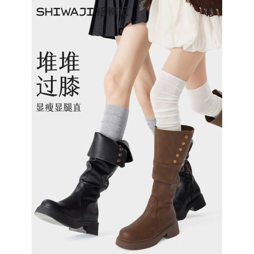 Pick up socks, long boots, socks for women, piled over the knee socks, autumn and winter white calf socks, jk thigh socks with long boots, over the knee socks, milky white, 1 pair, one size fits all, can be stacked or straight_non-slip and anti-falling