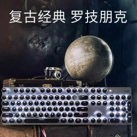 罗技（Logitech） K845 有线机械办公键盘 游戏电竞 朋克复古键盘外设电脑笔记本节日礼物 diy个性键帽 K845(红轴)+经典朋克键帽-黑