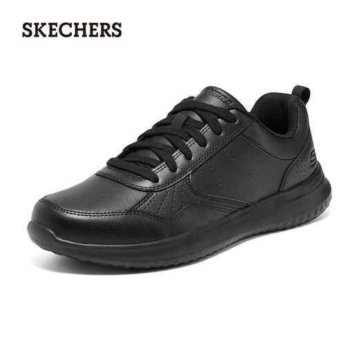 Skechers Men's Casual Leather Shoes Business Commuting Black Work Shoes Simple and Versatile Black Sports Shoes 210835 All Black/BBK 42