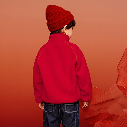 Mini Bala Red Jacket Antistatic Warm Plush Jacket for Boys and Girls New Autumn Chinese Red 110 cm