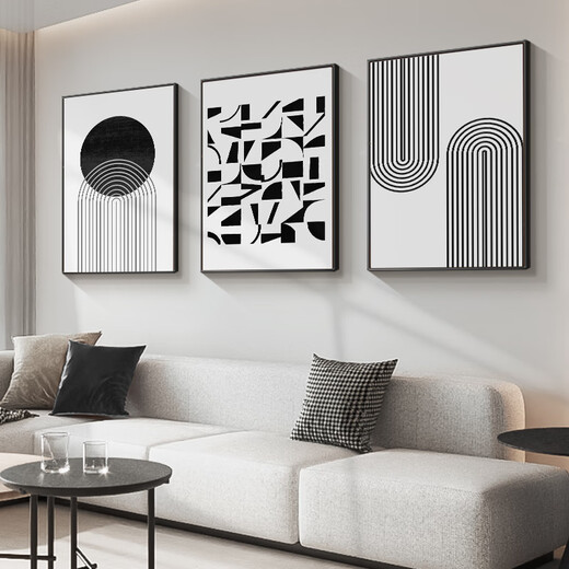Long time no see living room decorative painting black and white gray abstract art sofa background wall mural modern simple triptych hanging painting