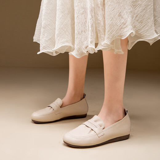 
Kanglibi genuine leather soft sole mother shoes single shoes middle-aged and old comfortable and not tired leather shoes middle-aged and old young and non-slip women's shoes spring and autumn style 671 single shoes off white super soft mother shoes 38