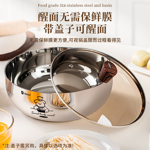 Vinland British 316 stainless steel basin thickened vegetable basin and basin for washing vegetables and salad soup basin food grade 24CM316L and basin-without cover 1 piece