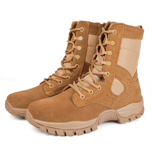 New Brown Combat Boots Men's Ultra-Light High Top Side Zipper Combat Boots Breathable Anti-Slip Brown Combat Boots Waterproof New Combat Boots Super Fiber Style 42