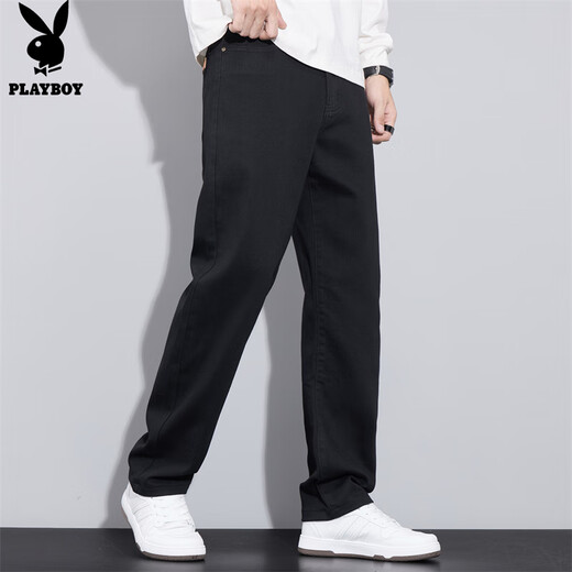 Playboy (PLAYBOY) Jeans Men's Spring and Summer Casual Pants Men's Loose Straight Men's Fashion Trendy Trousers Black XL
