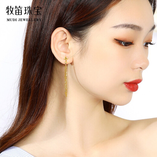 MUDI four-leaf clover tassel earrings for women 18k gold lucky flower long ear wire lover gift for girlfriend to commemorate ear wire style