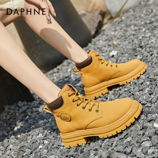 Daphne (Daphne) Daphne Martin Boots Frauen 2024 Neue Schuhe Frauen Herbst Britisch -Stil Kicking Damen große gelbe Stiefel Dünne Kurzstiefel gelb 37