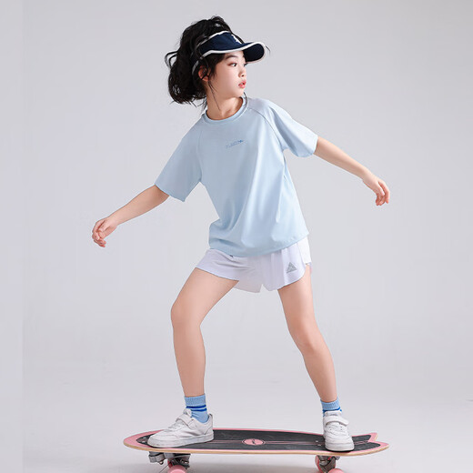 NICKYBABY女童运动套装儿童2025新款夏季大童跑步网球服短袖短裤速干两件套 9922白色+18426紫色短裤【套装】 120