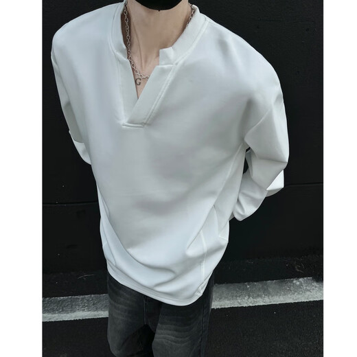 Pocket Henry collar sweatshirt for men in spring and autumn, new style, American trendy brand, simple casual inner layer, loose and handsome top, black XL