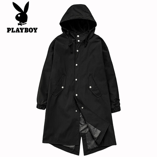 花花公子（PLAYBOY）中长款风衣男夏季棉薄潮牌休闲装棉服潮流连帽大衣宽松外套 F698绿色 M 90至120斤可穿